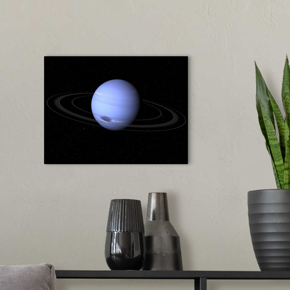 A modern room featuring Neptune. Artwork of Neptune, the outermost planet in the solar system. Neptune is a gas giant, co...