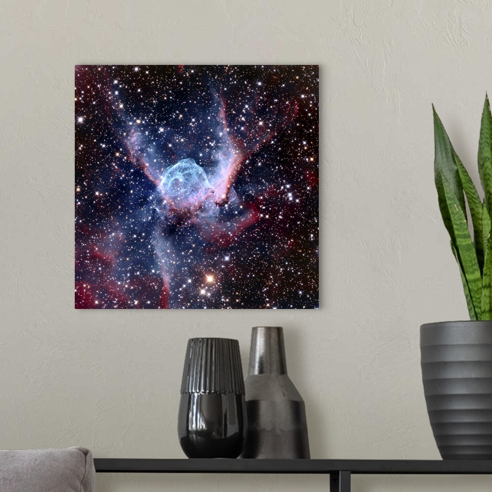A modern room featuring NGC 2359 nebula. Optical image of the Wolf-Rayet emission nebula NGC 2359, also known as Thor's H...