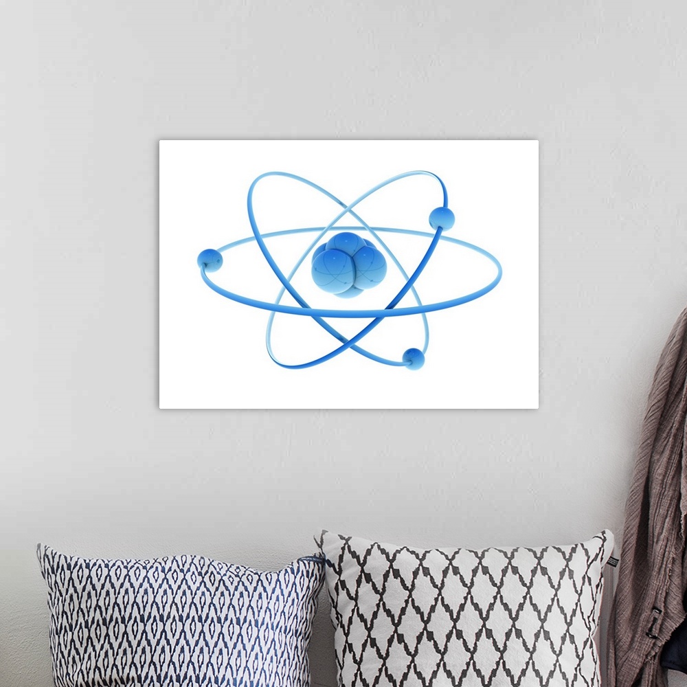 A bohemian room featuring Nucleus and atoms, illustration.