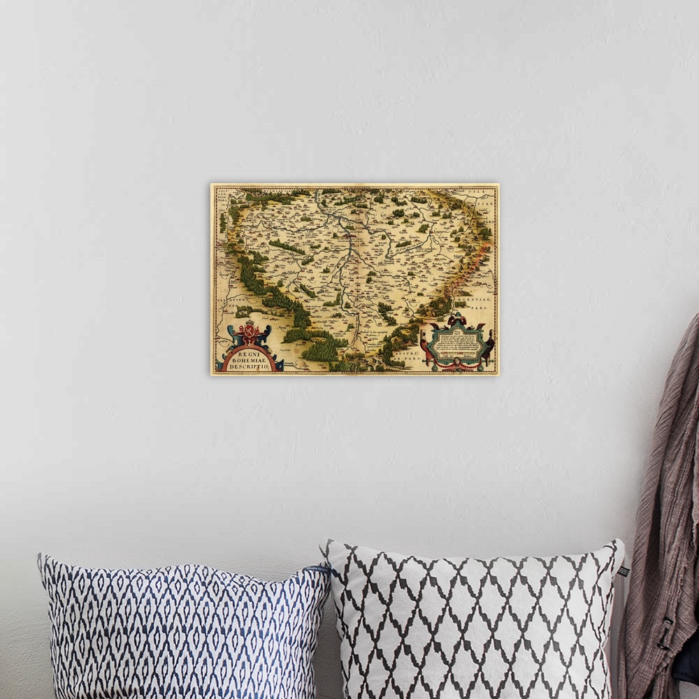 A bohemian room featuring Ortelius's map of Bohemia. This map is from the 1570 first edition of Theatrum orbis terrarum ('T...