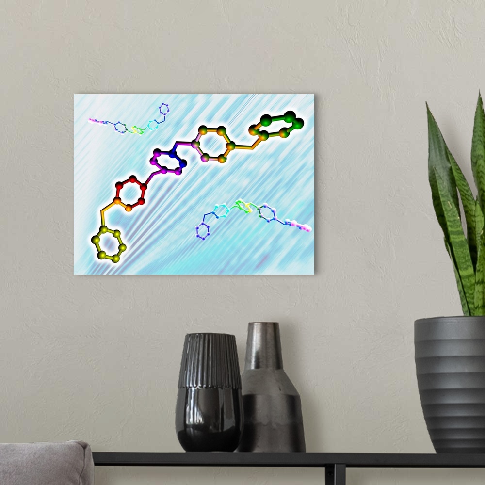 A modern room featuring Polymer molecular structure. Computer artwork of a polymeric structure. A polymer is formed by ad...