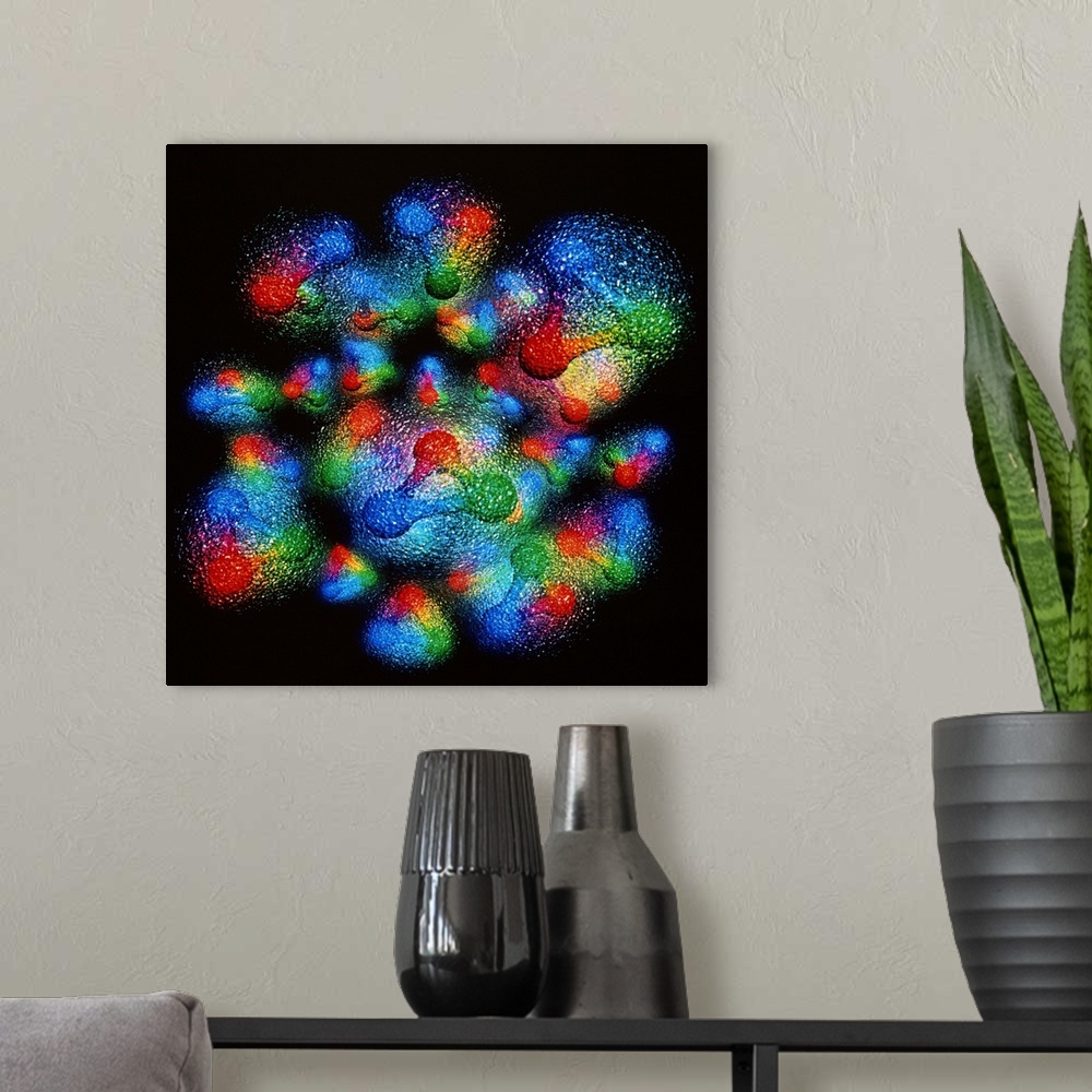 A modern room featuring Visualisation of a silicon nucleus. This image represents the nucleus of a silicon atom. The nucl...