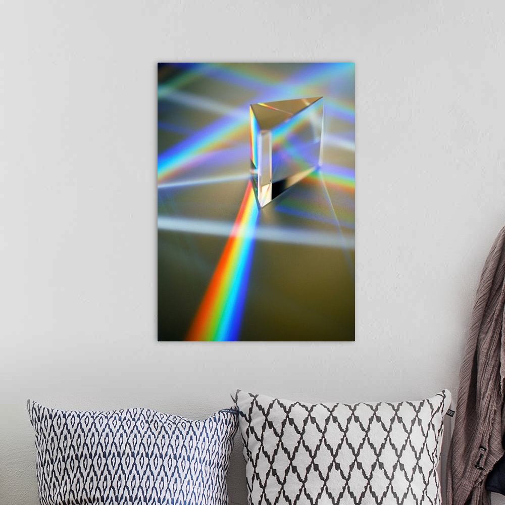 A bohemian room featuring Refraction. White light being refracted as it passes through a triangular prism to produce a spec...