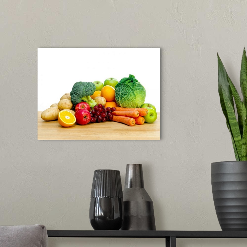 A modern room featuring Selection of fresh fruit and vegetables.