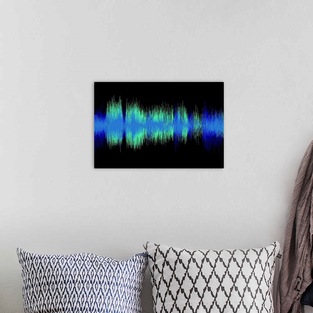 A bohemian room featuring Sound byte. Computer artwork representing the waveform produced by a sound byte.