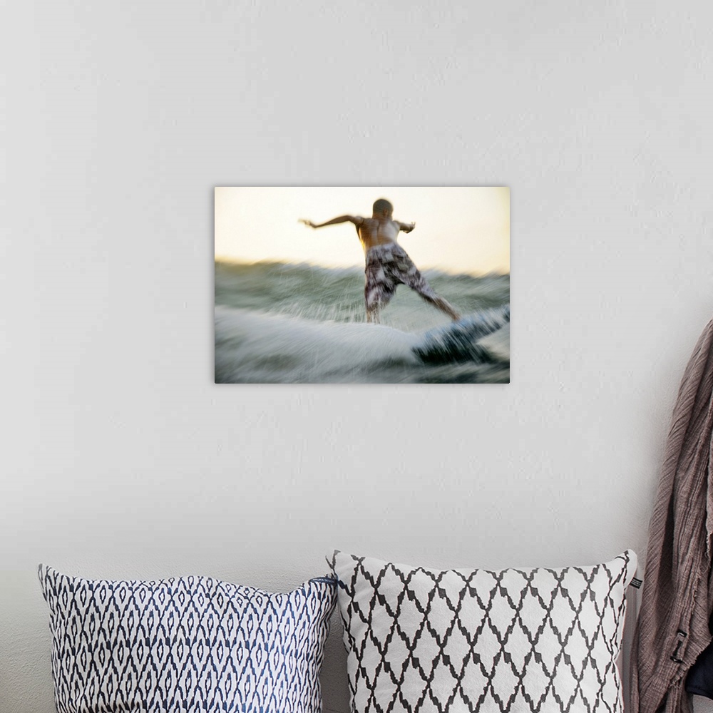 A bohemian room featuring Surfer photographed from within the water, Mediterranean Sea, Israel.