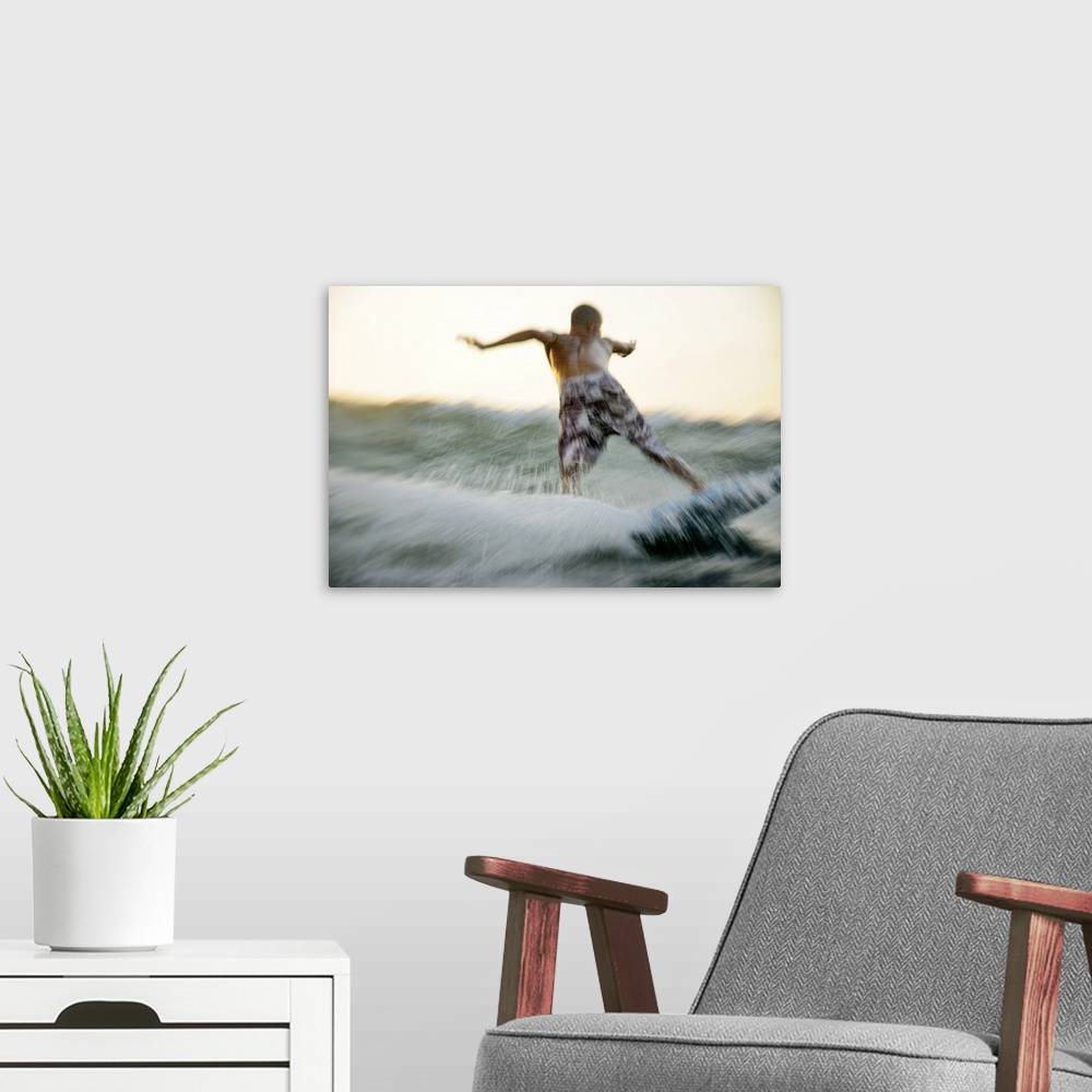 A modern room featuring Surfer photographed from within the water, Mediterranean Sea, Israel.