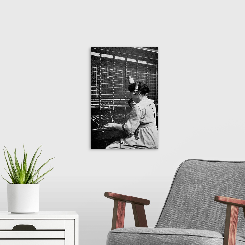A modern room featuring Telephone switchboard operator. The lights on the switchboard light up when someone makes a telep...