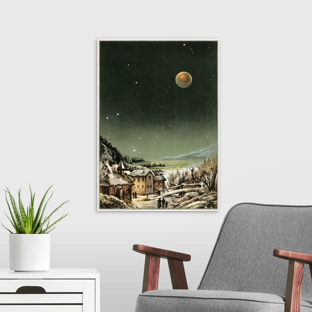 A modern room featuring Total lunar eclipse of 1877. Artwork of the total lunar eclipse of 27 February 1877, seen from th...
