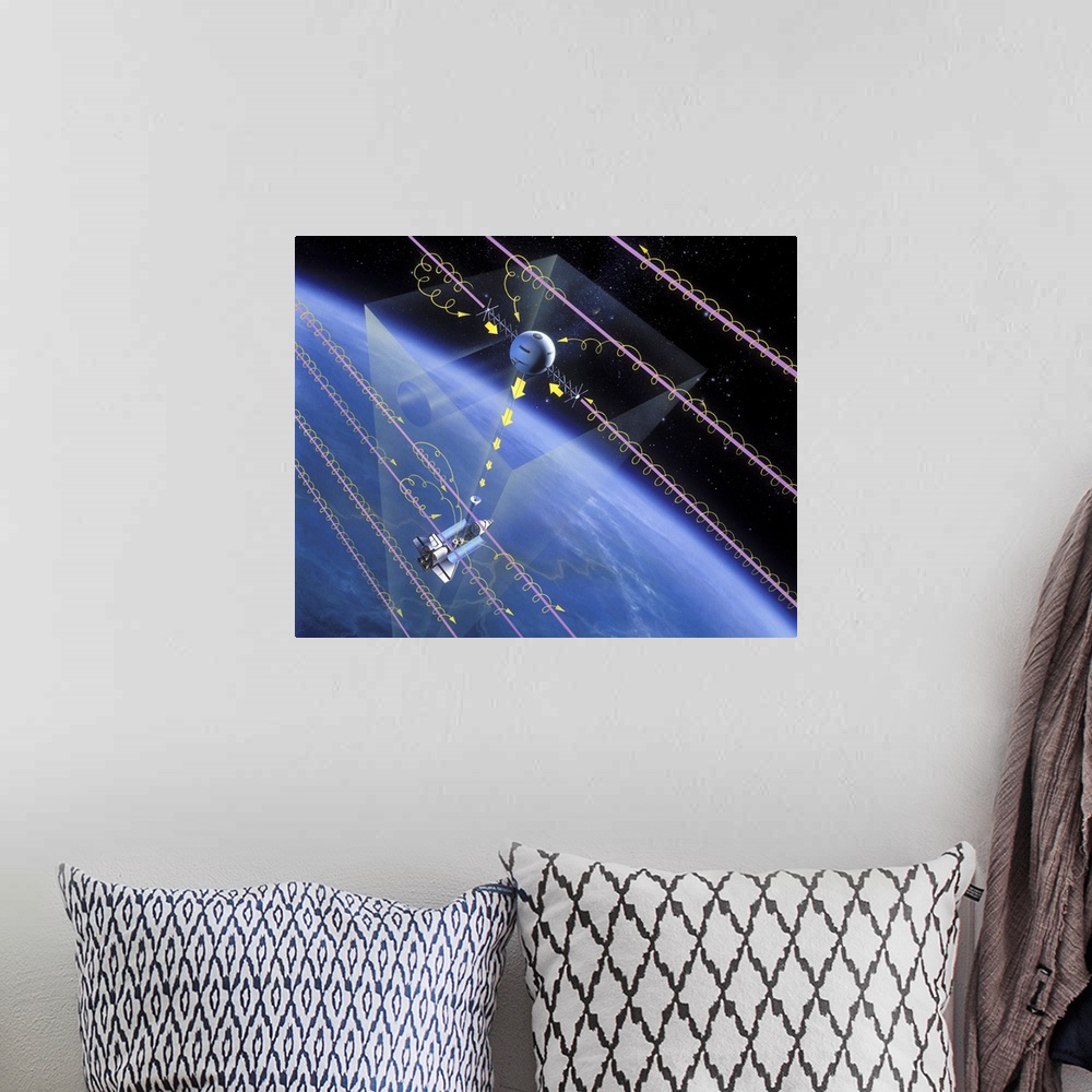 A bohemian room featuring TSS-1 tethered satellite. Artwork showing the tethered satellite system (TSS-1) deployed from the...