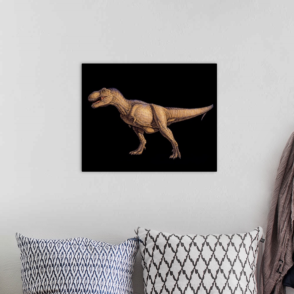 A bohemian room featuring Tyrannosaurus rex, artwork. This dinosaur lived in North America and Asia from about 70 million y...