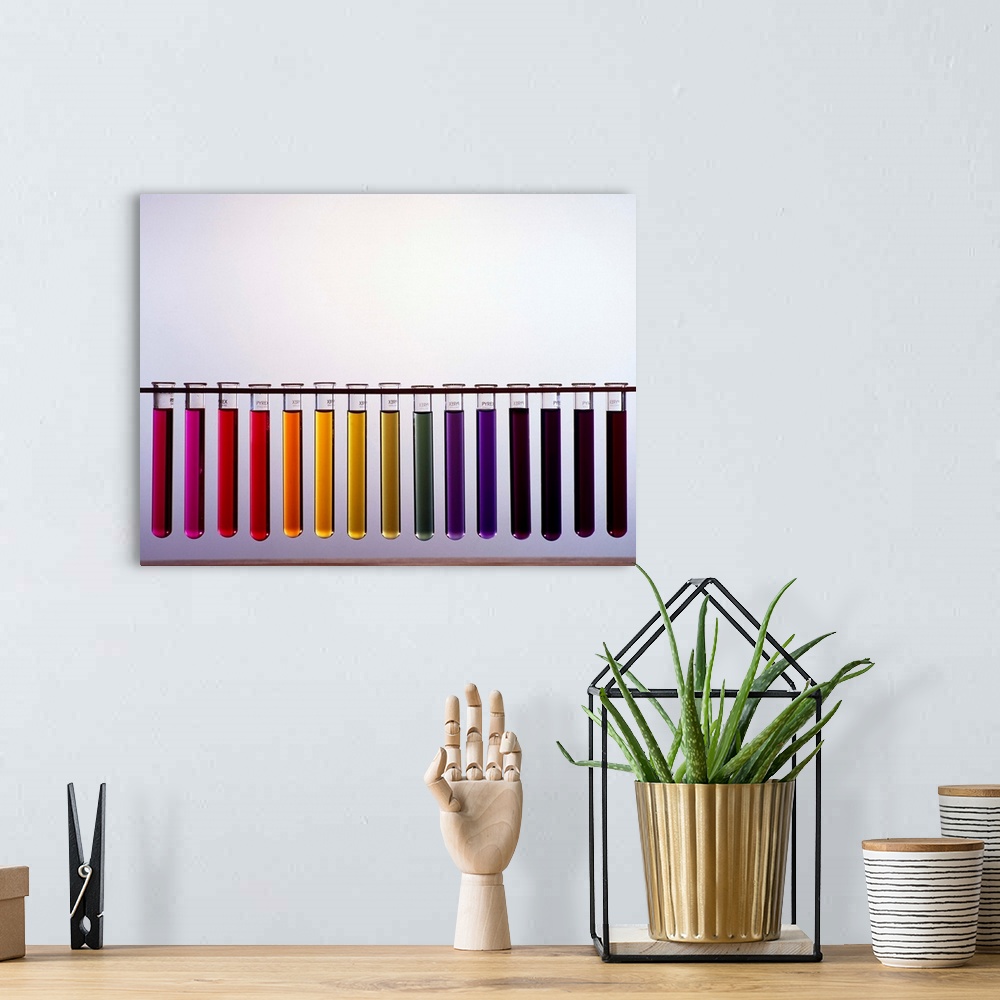 A bohemian room featuring Universal indicator pH scale. The pH scale measures the strength of an acid or alkali. When unive...