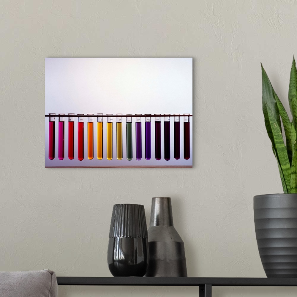 A modern room featuring Universal indicator pH scale. The pH scale measures the strength of an acid or alkali. When unive...