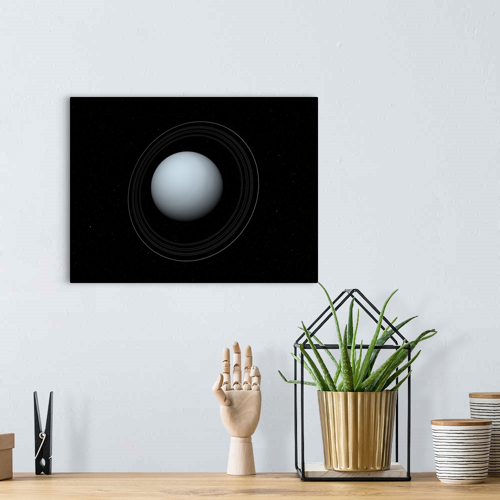 A bohemian room featuring Uranus and its rings. Artwork of Uranus, the seventh planet from the Sun, and its rings. Uranus i...