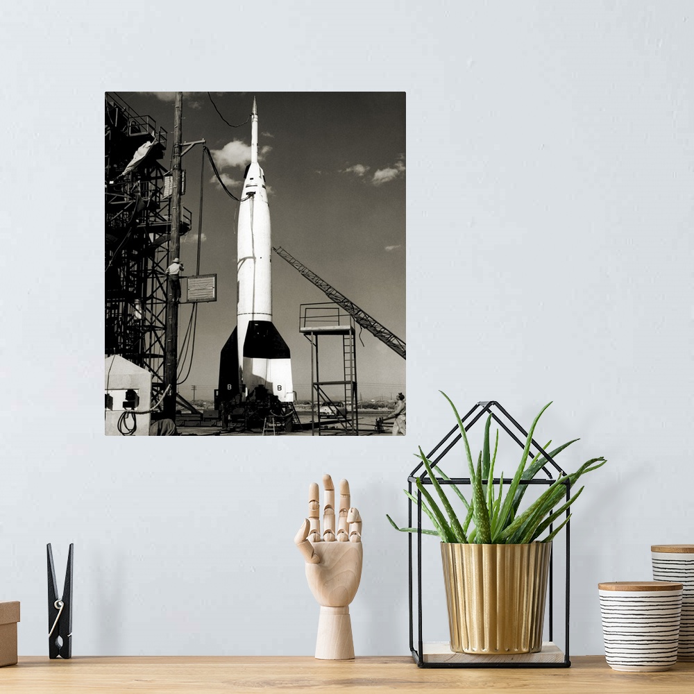 A bohemian room featuring V-2 bumper rocket launch, USA, White Sands, New Mexico. After the Second World War a number of Ge...
