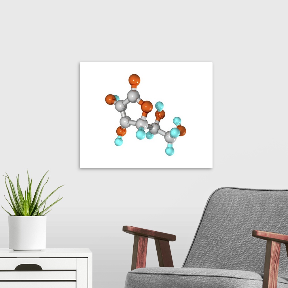 A modern room featuring Vitamin C. Computer model of a molecule of the water-soluble trace nutrient vitamin C. It is also...