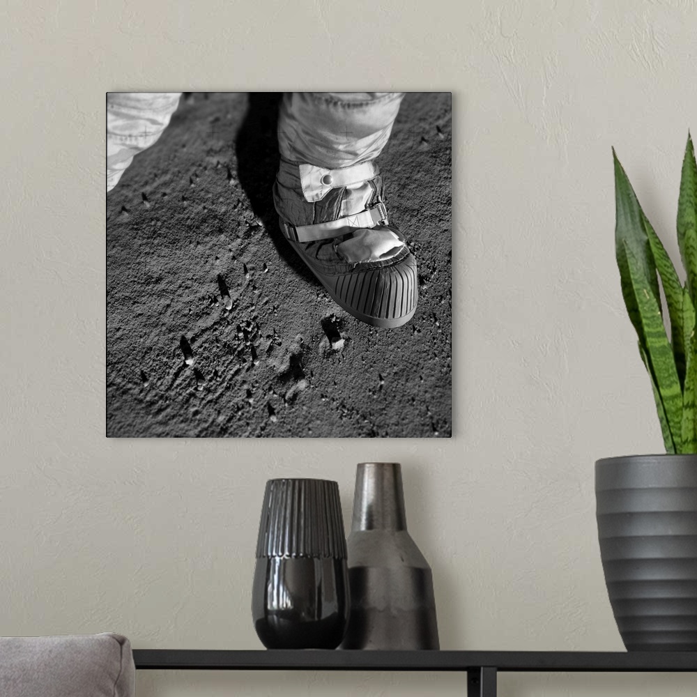 A modern room featuring Walking on the Moon. Computer illustration of an astronaut taking a step on the surface of the Moon.