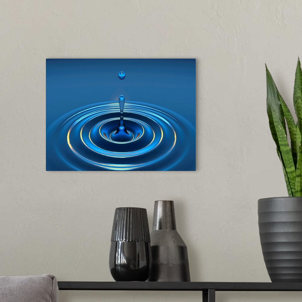 A modern room featuring Computer artwork of secondary drop formation following the impact of a water drop falling into a ...