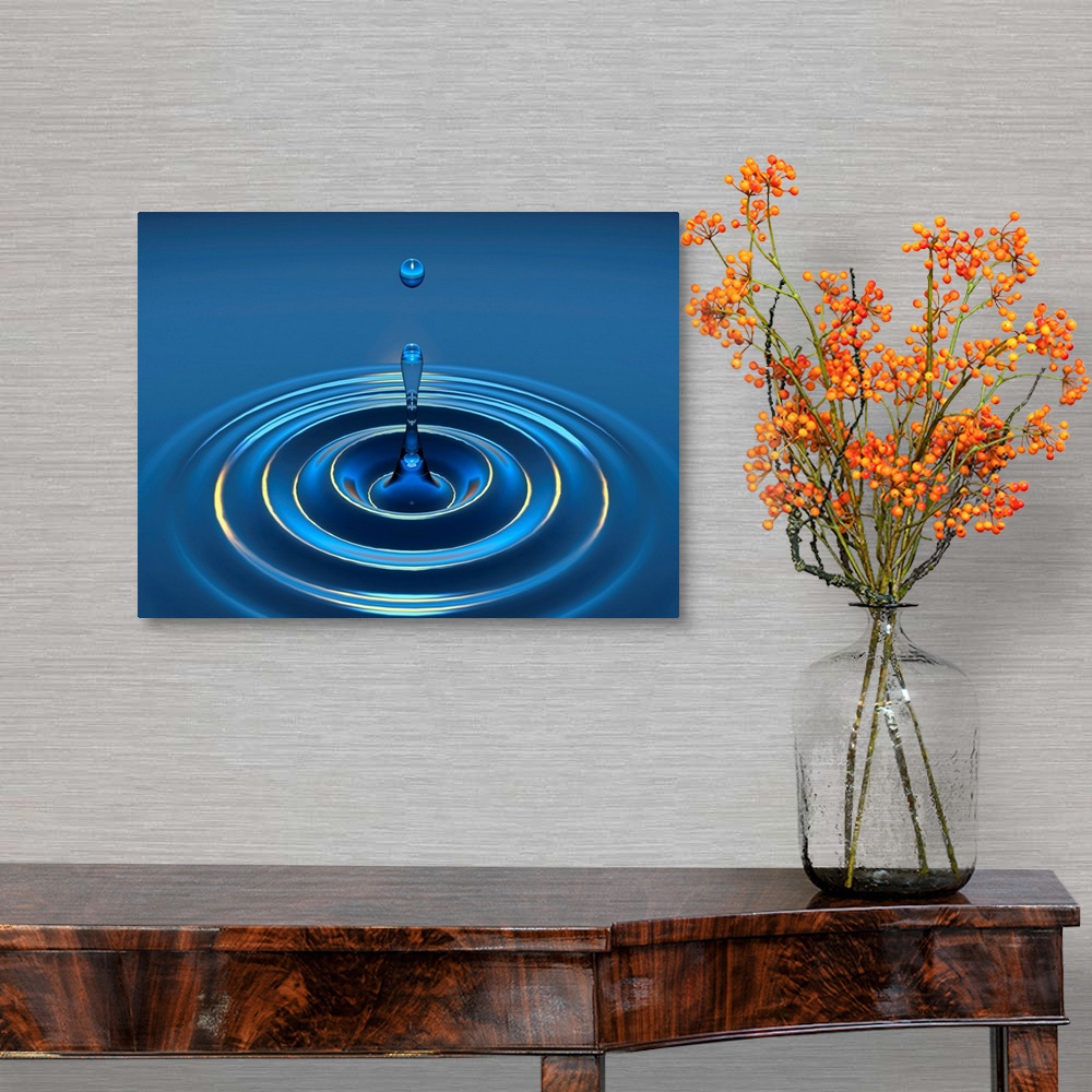 A traditional room featuring Computer artwork of secondary drop formation following the impact of a water drop falling into a ...