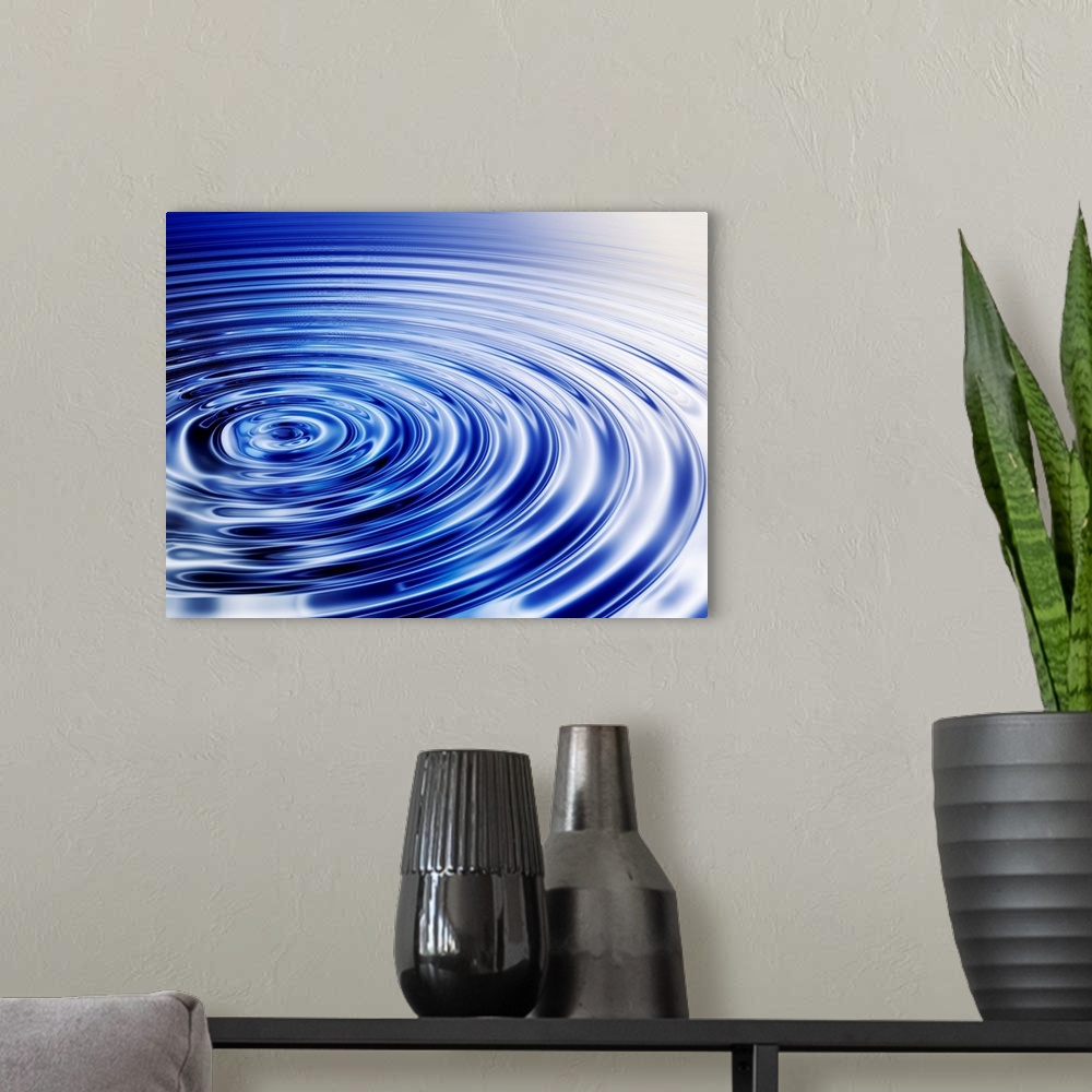 A modern room featuring Water ripples, computer artwork.