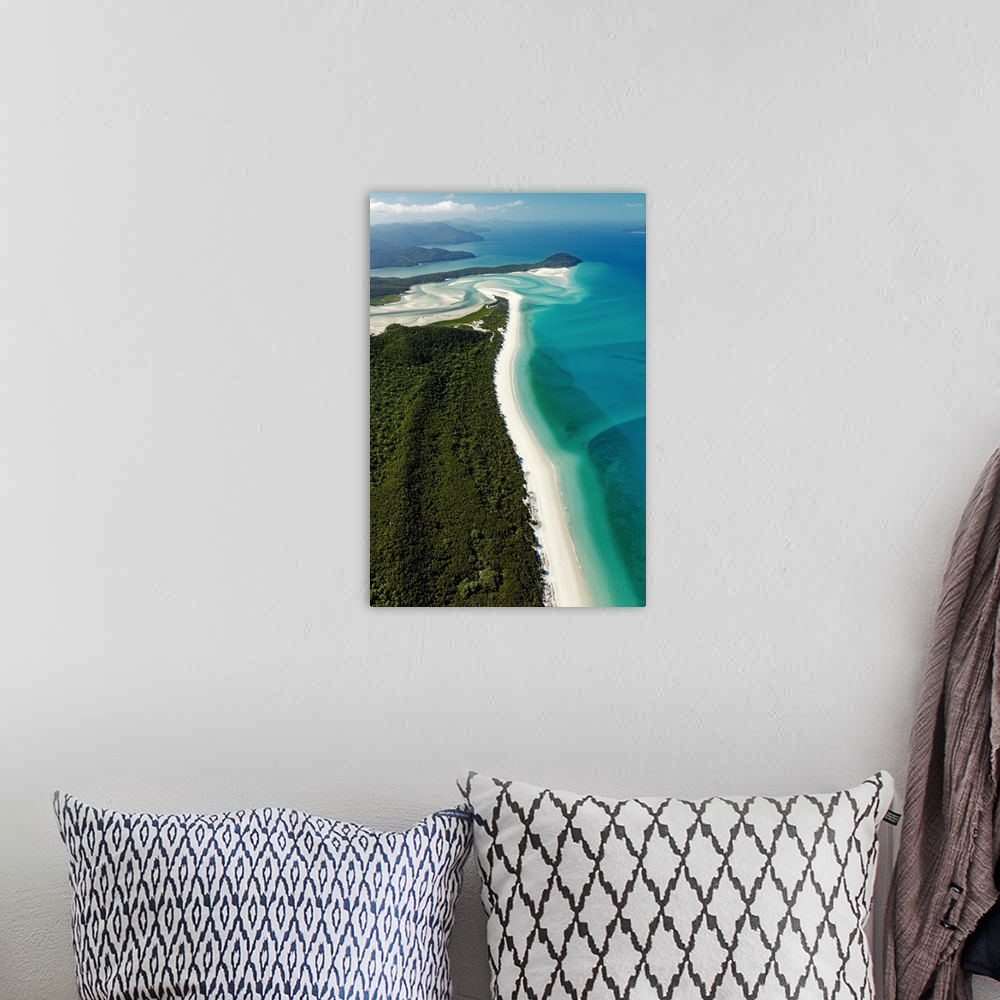 A bohemian room featuring Aerial photograph of Whitehaven Beach leading to Hill inlet (upper centre), Whitsunday Island, Qu...