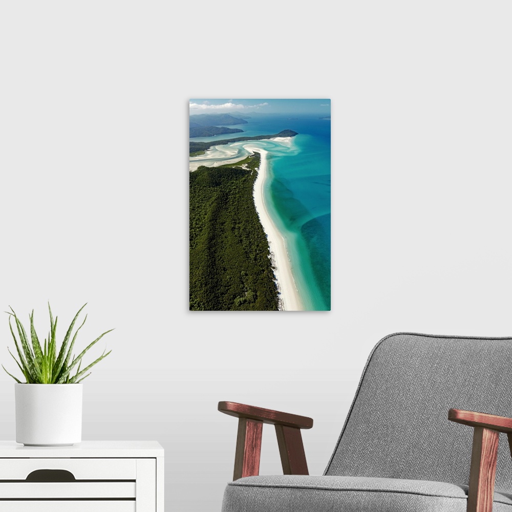 A modern room featuring Aerial photograph of Whitehaven Beach leading to Hill inlet (upper centre), Whitsunday Island, Qu...