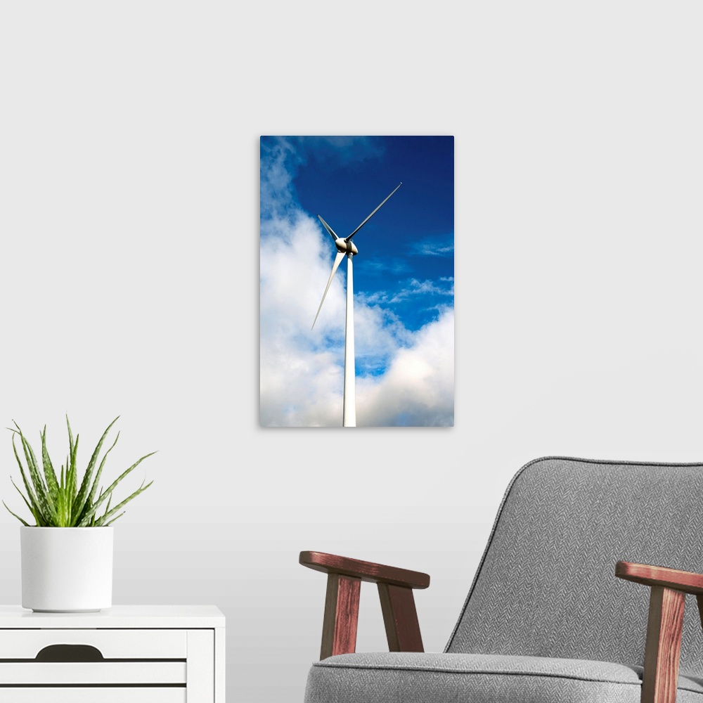 A modern room featuring Wind turbine. Wind power is a renewable and clean source of energy for electricity production. Th...