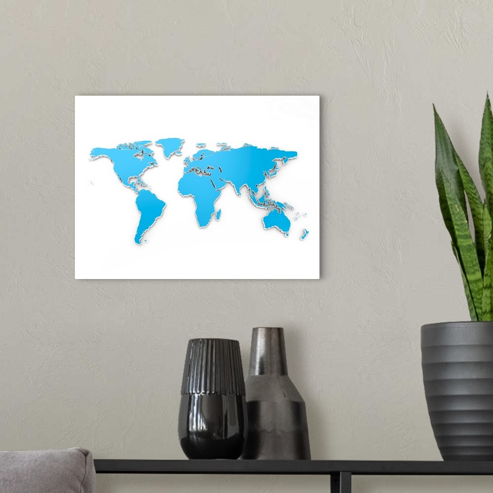 A modern room featuring World map, illustration.