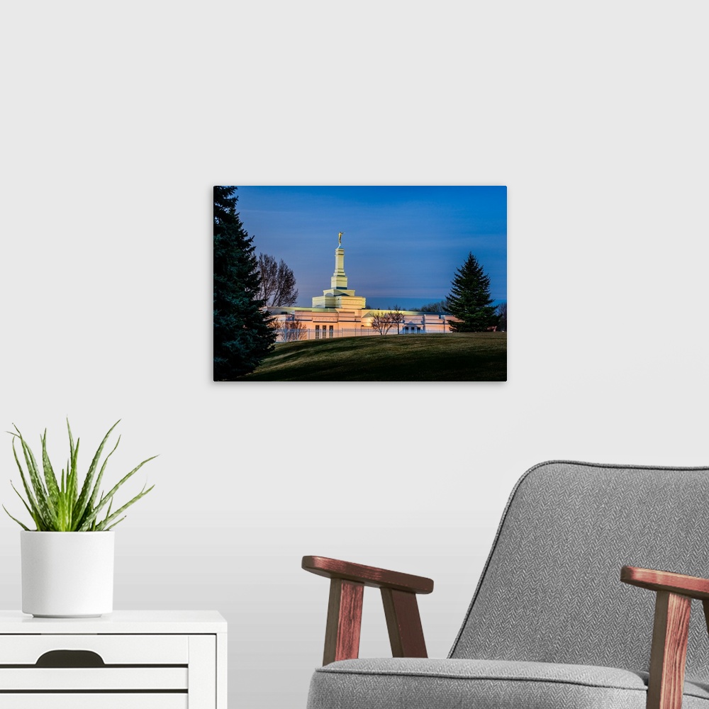A modern room featuring The Bismarck North Dakota Temple was dedicated in 1999 and was the first to be built in the Dakot...