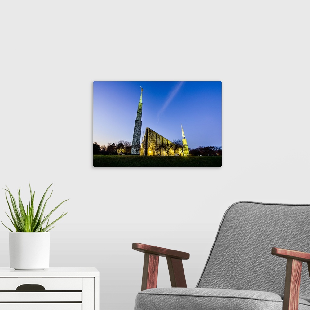A modern room featuring The Chicago Illinois Temple in Glenview was dedicated by Gordon B. Hinckley in August 1985. It si...