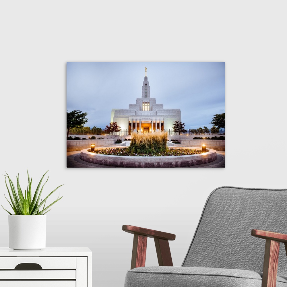 A modern room featuring The Draper Utah Temple was dedicated in 2006 by Gordon Hinckley and again in 2009 by Thomas Monso...