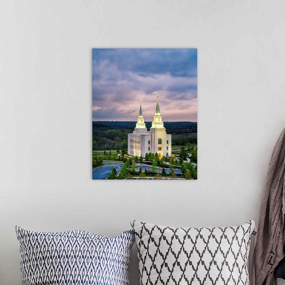A bohemian room featuring The Kansas City Missouri Temple has double towers, an architectural quality that distinguishes it...