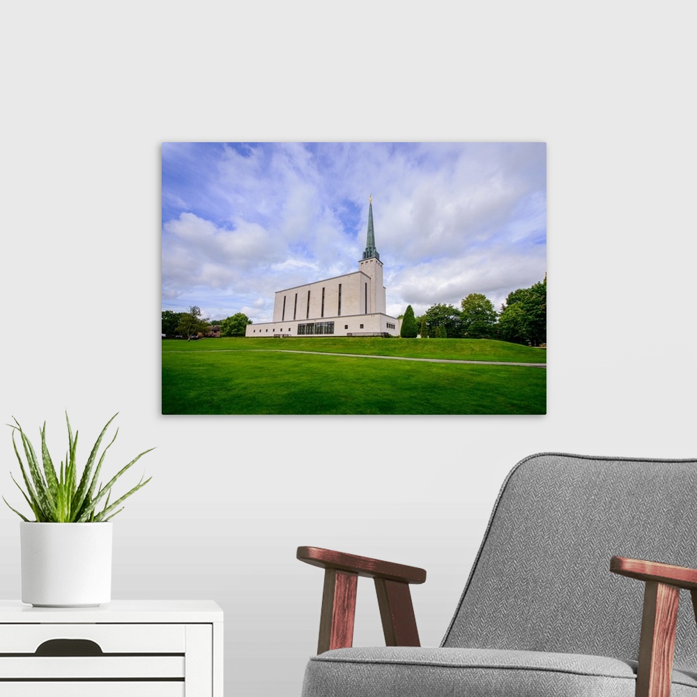 A modern room featuring The London England Temple is the 12th operating temple and is located in Newchapel, Surrey. The t...
