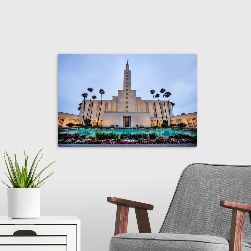 A modern room featuring The Los Angeles California Temple was dedicated in September 1951 and March 1956 by David O. McKa...