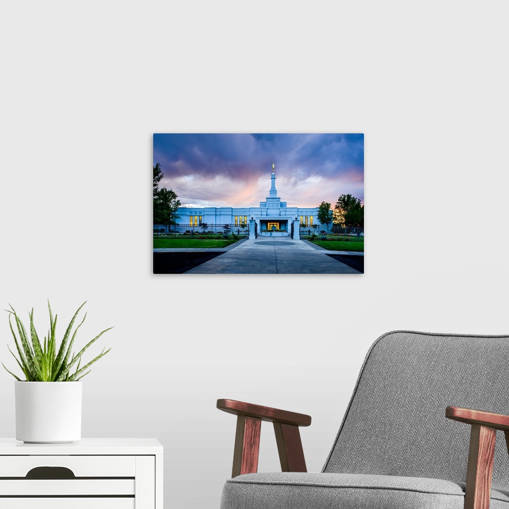 A modern room featuring The Medford Oregon temple in Central Point, Oregon, includes two acres of land and was made using...
