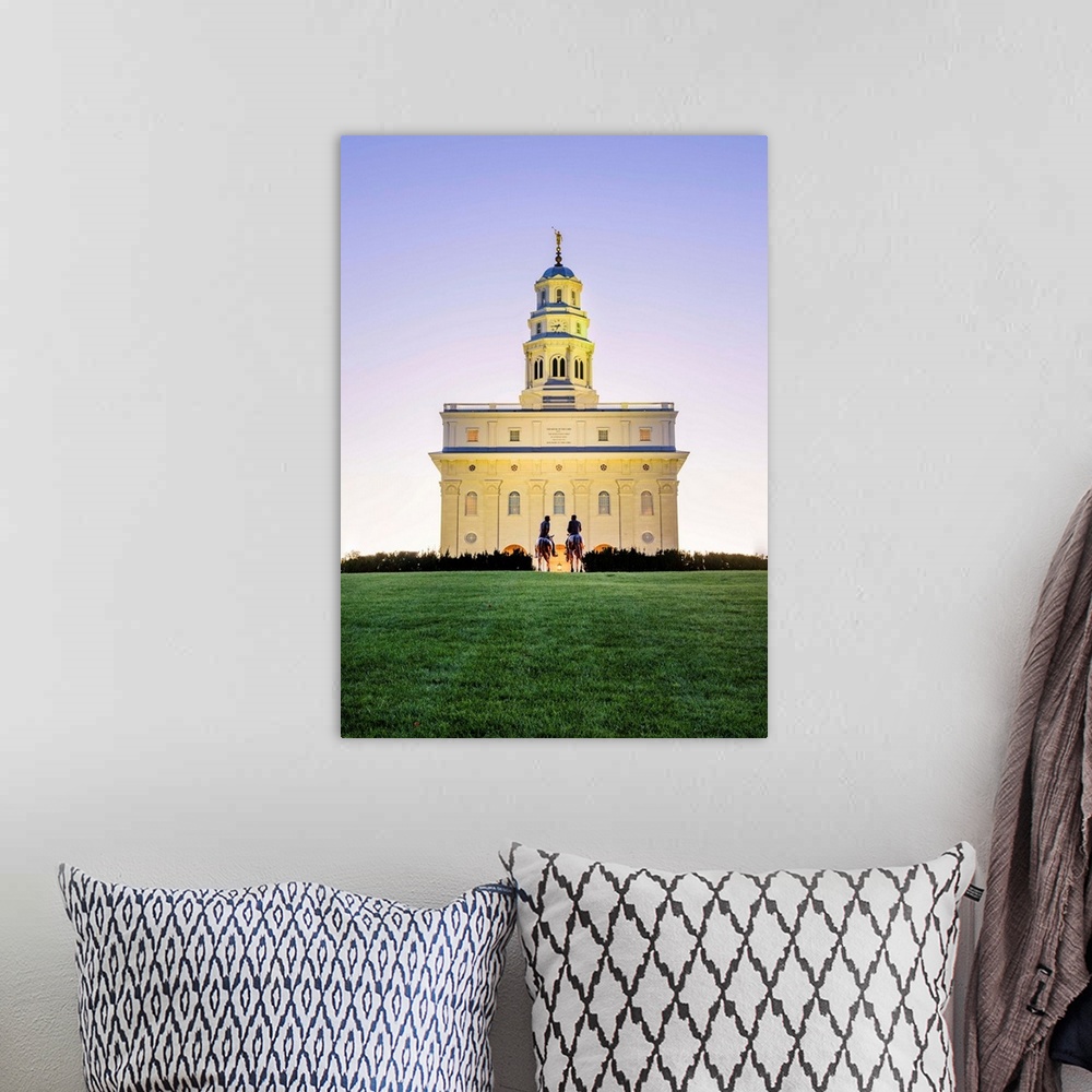 A bohemian room featuring The Nauvoo Illinois Temple overlooks the Mississippi River and is a reproduction of the original ...