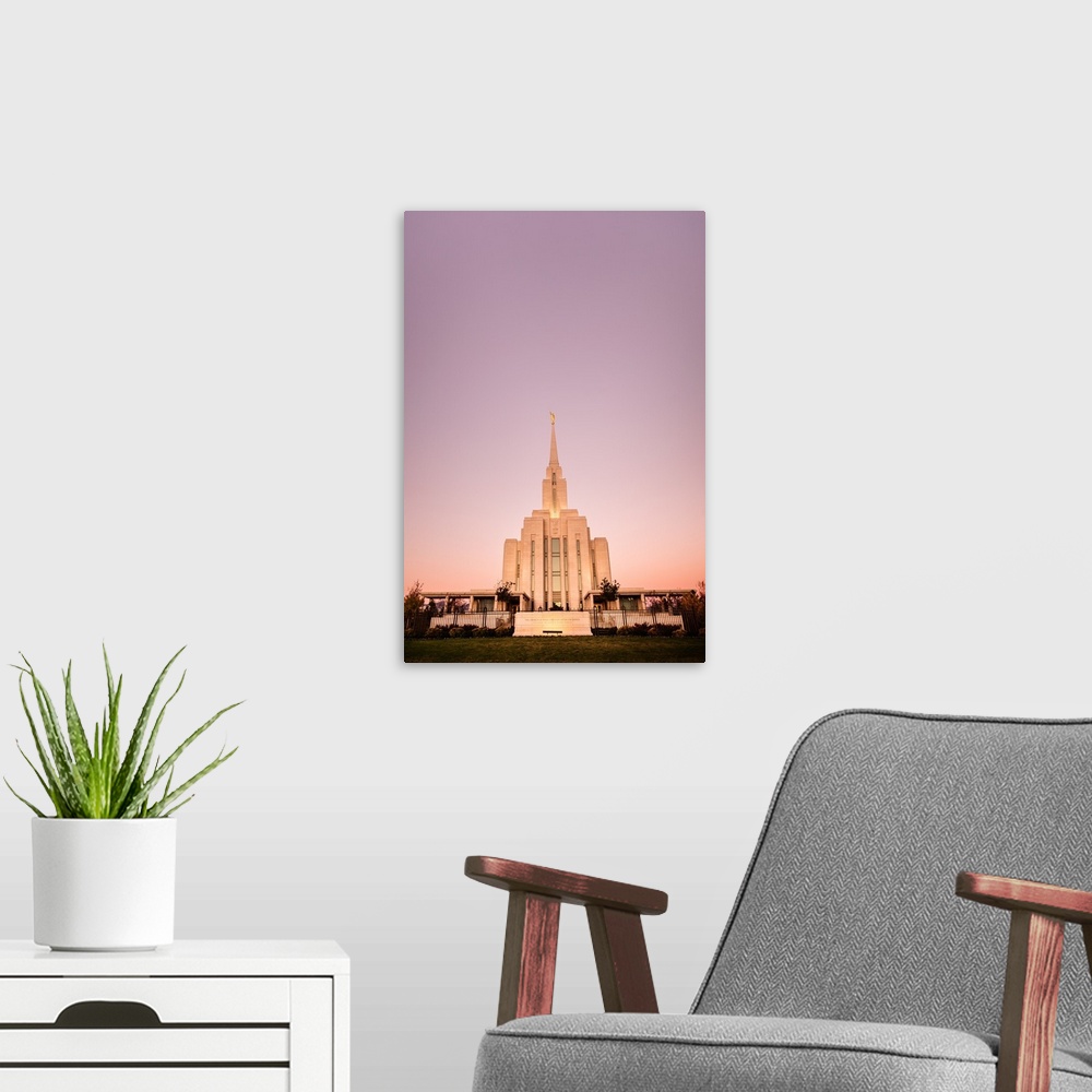 A modern room featuring The Oquirrh Mountain Utah Temple was dedicated in 2006 by Gordon B. Hinckley and again in 2009 by...