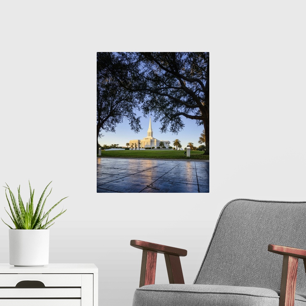 A modern room featuring The Orlando Florida Temple was dedicated in 1992 by James E. Faust and again in 1994 by Howard Hu...