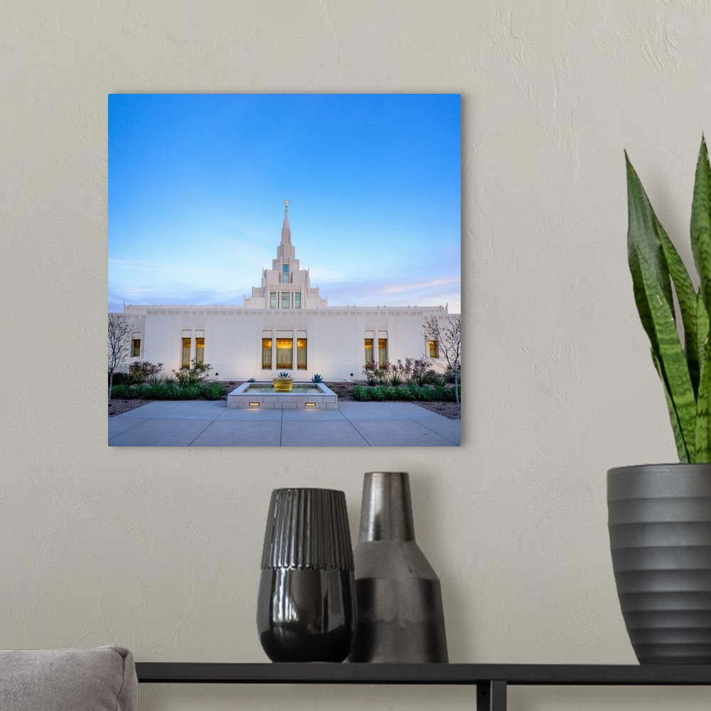A modern room featuring The Phoenix Arizona Temple was dedicated in June 2011 by Ronald A. Rasband. The angel Moroni was ...