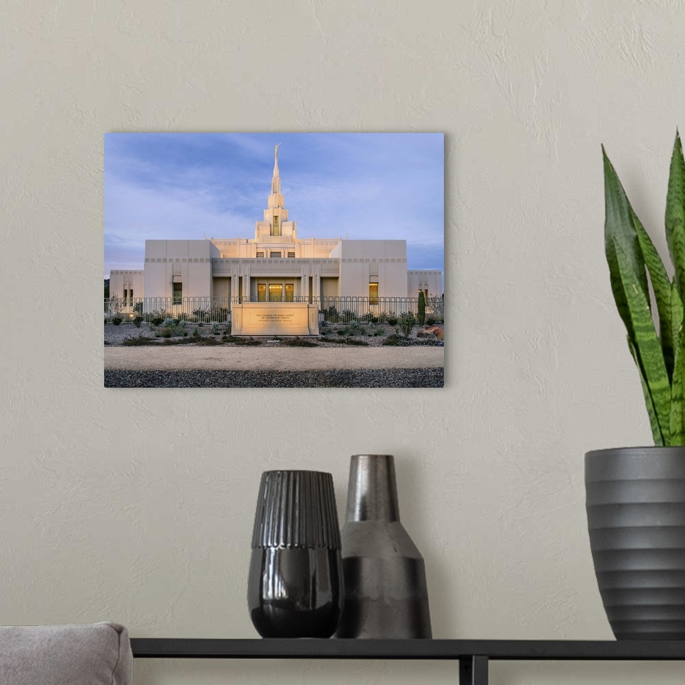 A modern room featuring The Phoenix Arizona Temple was dedicated in June 2011 by Ronald A. Rasband. The angel Moroni was ...