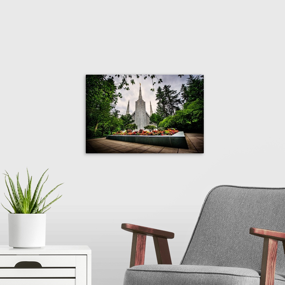 A modern room featuring The Portland Oregon Temple was the first to be built in Oregon and its stunning exterior is compo...