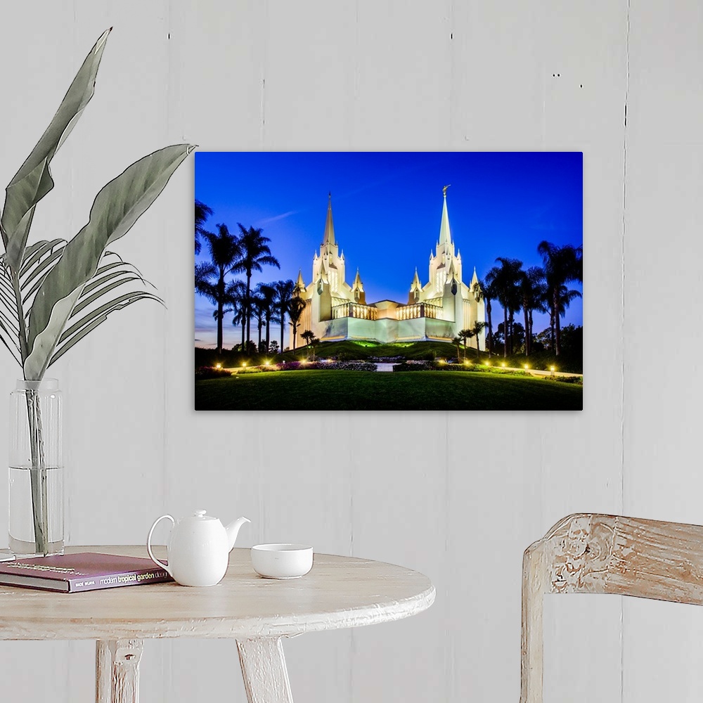 A farmhouse room featuring The San Diego California Temple is made up of 72,000 square feet with an exterior of plaster with...