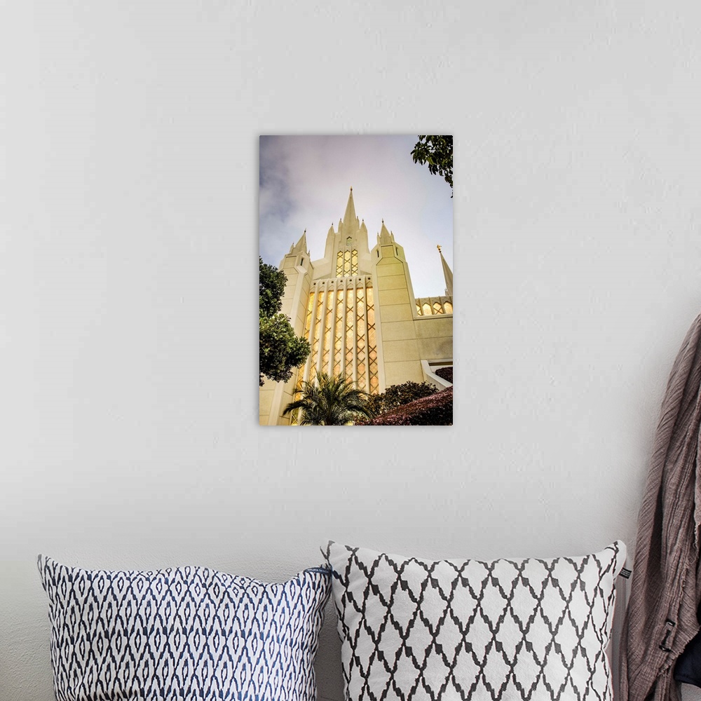 A bohemian room featuring The San Diego California Temple is made up of 72,000 square feet with an exterior of plaster with...