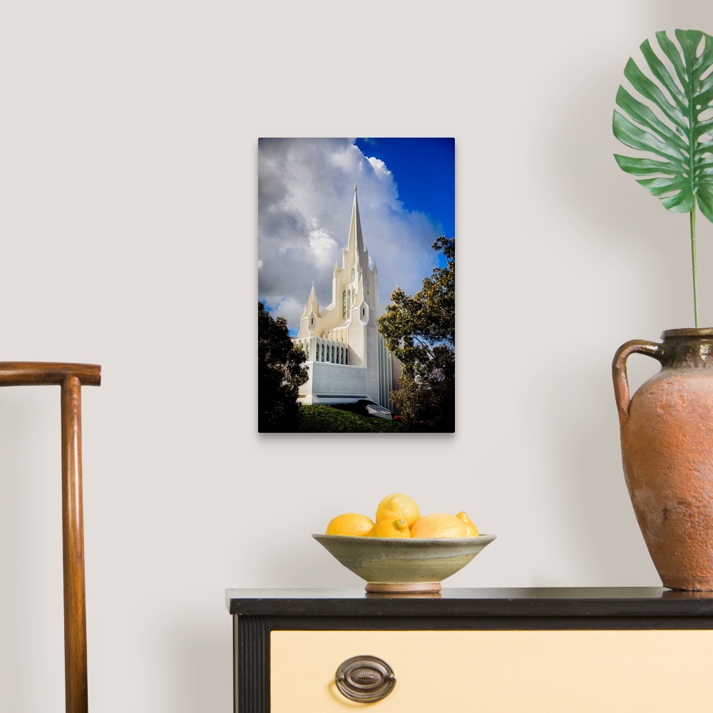 A traditional room featuring The San Diego California Temple is made up of 72,000 square feet with an exterior of plaster with...