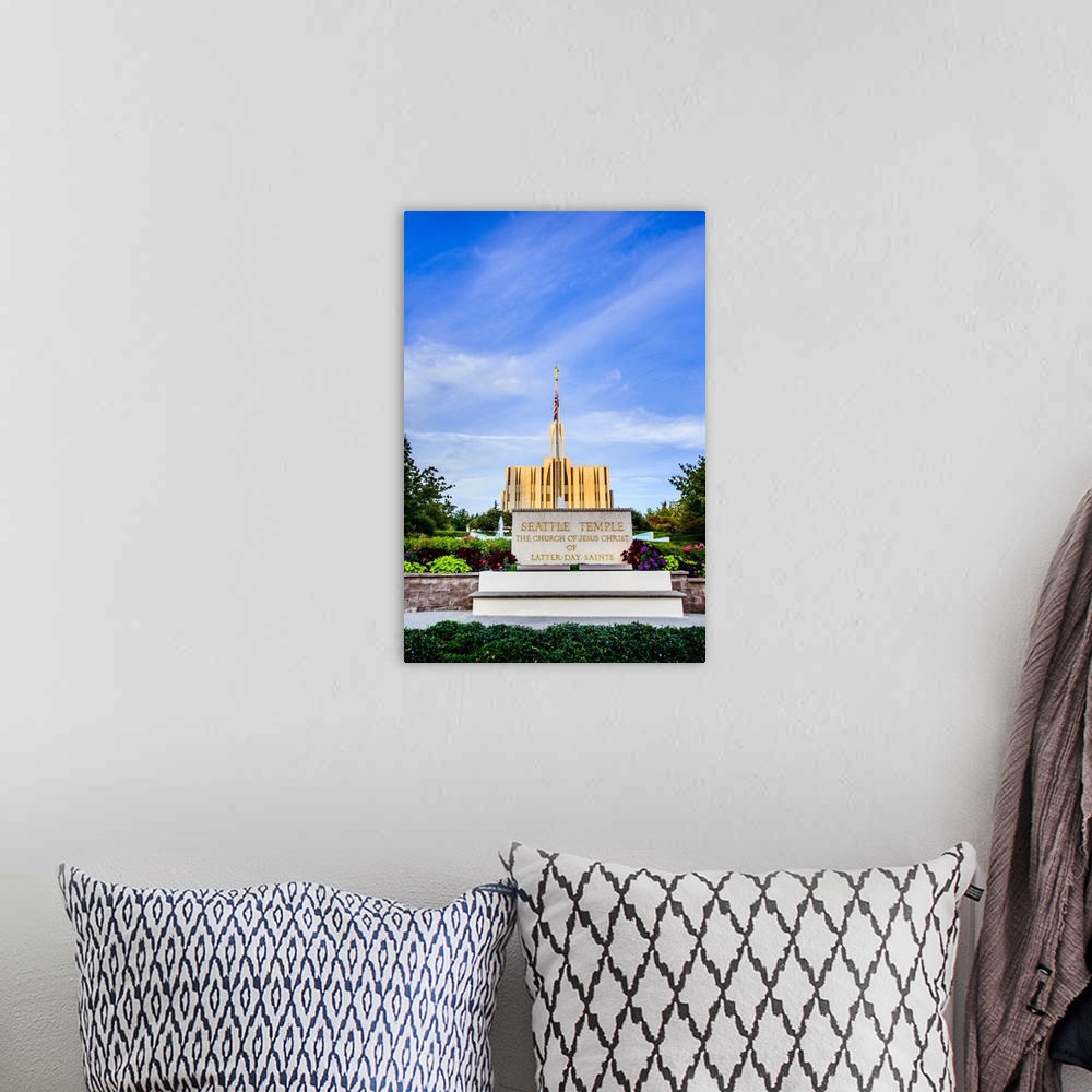 A bohemian room featuring The Seattle Washington temple is located in Bellevue, Washington. The temple grounds encompass mo...