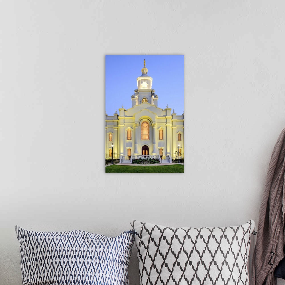 A bohemian room featuring The Tijuana Mexico Temple is located in Baja California. The entrance of the temple is adorned wi...