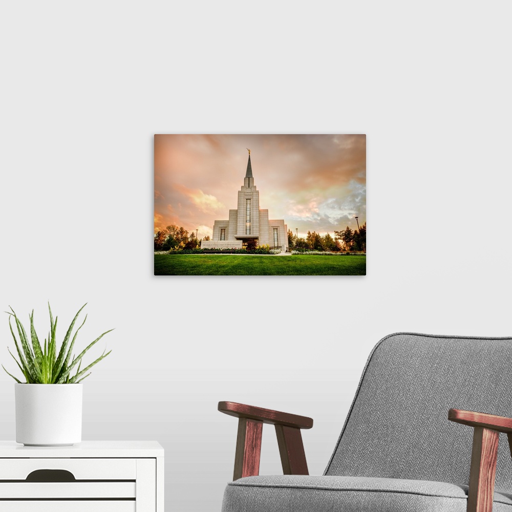 A modern room featuring The Vancouver British Columbia Temple was dedicated in 2007 by Ronald A. Rasband and again in 201...