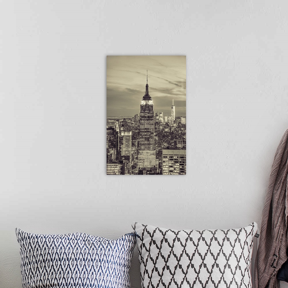 A bohemian room featuring Aerial View of Empire State Building and Midtown Manhattan, New York City.
