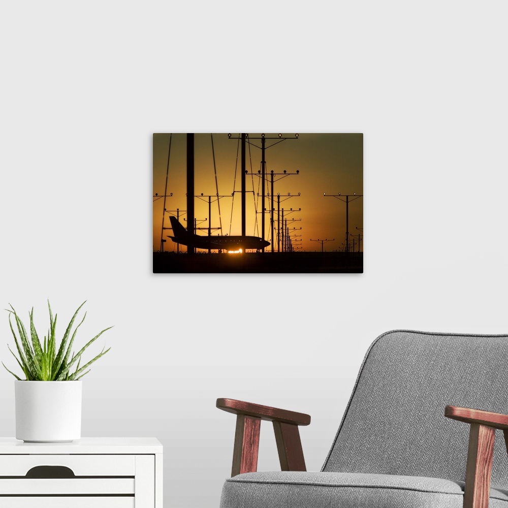 A modern room featuring Airplane Powerline Sunset