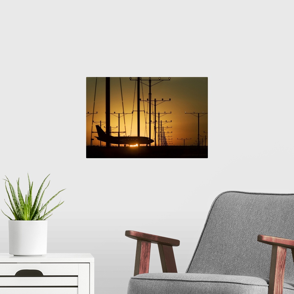 A modern room featuring Airplane Powerline Sunset
